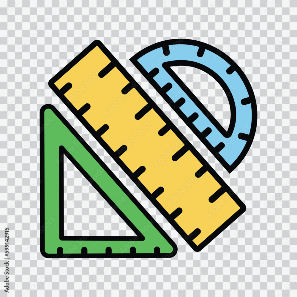 Fototapeta premium Stationery. Ruler, square, transpartier for drawing on transparent background. Vector illustration
