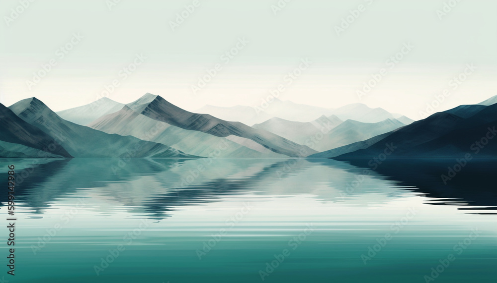 Tranquil scene of mountain reflection in pond generated by AI