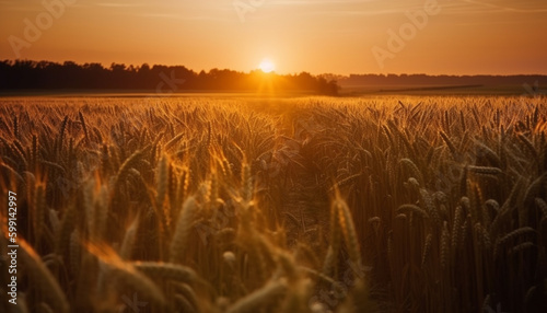 Golden wheat fields glow in the sunset generated by AI