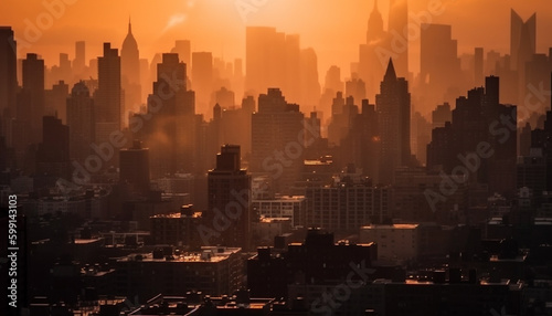 Silhouette of Beijing financial district at dusk generated by AI