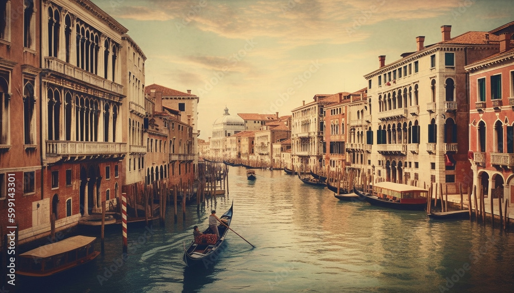 Romantic gondola ride at sunset in Venice generated by AI