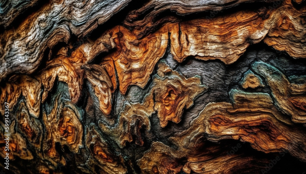 Rough timber plank on old tree trunk generated by AI