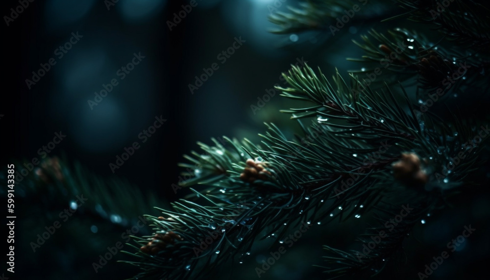 Evergreen branches glow with Christmas decoration beauty generated by AI Evergreen branches glow with Christmas decoration beauty generated by AI
