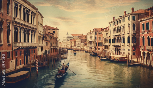 Romantic gondola ride at sunset in Venice generated by AI © djvstock