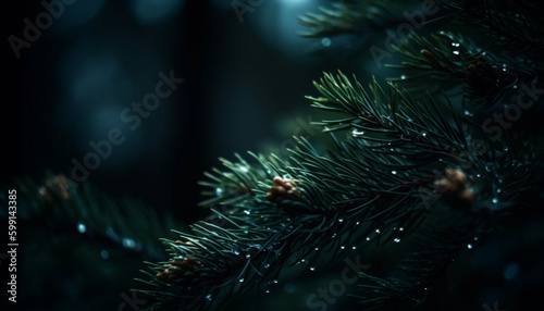 Evergreen branches glow with Christmas decoration beauty generated by AI