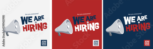 3 set vector poster for we are hiring. Social media modern poster design. 3 in 1 template bundle. job vacancy recruitment. we are hiring join our team announcement. Business recruiting concept. EPS 10
