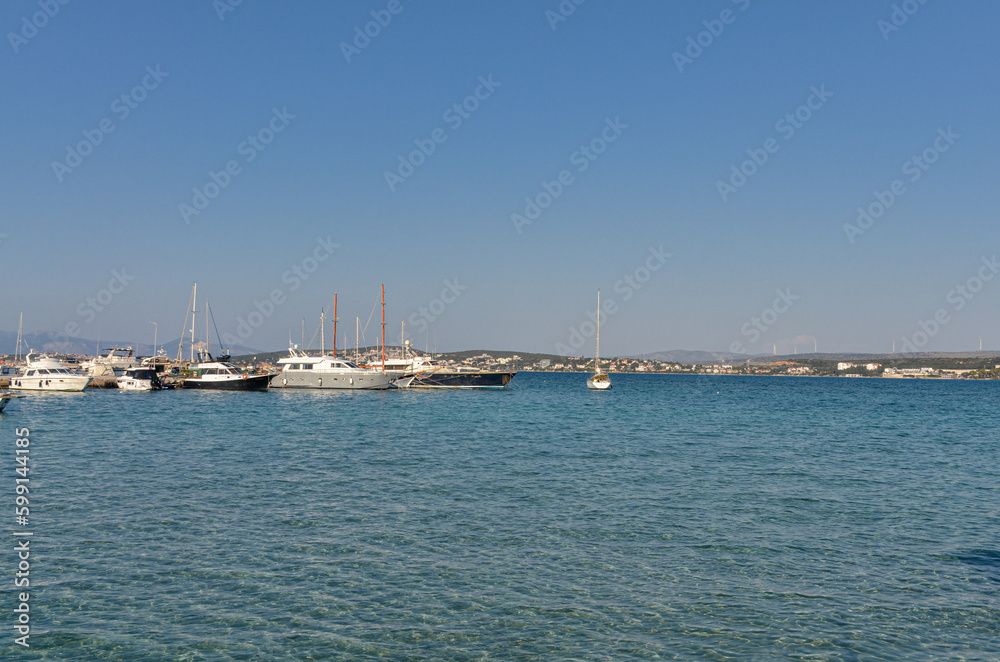 scenic view of Ilica Marina from Yildizburnu esplanade (Cesme, Izmir province, Turkey)