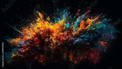 Futuristic galaxy explodes in multi colored chaos generated by AI