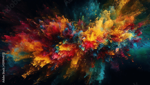 Exploding colors in space, a vibrant chaos generated by AI © djvstock