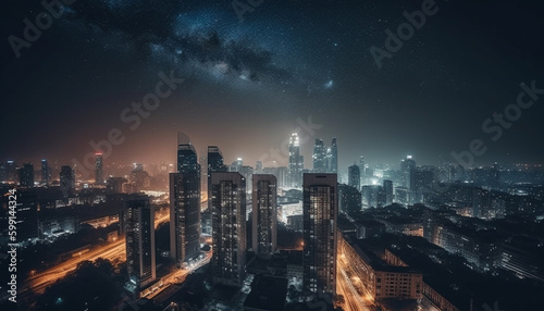 Glowing cityscape at dusk  a futuristic metropolis generated by AI