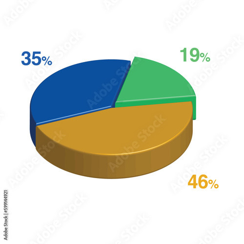 19 35 46 percent 3d Isometric 3 part pie chart diagram for business presentation. Vector infographics illustration eps.