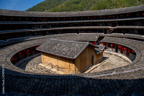 The interior roofs of Fujian earthen buildings (also known as Hakka tulou). These buildings are in Chuxi village photo