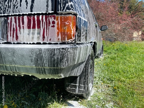 Car wash. Car wash. Machine in foam.