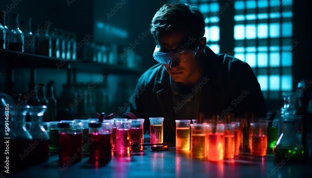 One man mixing liquid, young scientist bartending generated by AI One man mixing liquid, young scientist bartending generated by AI