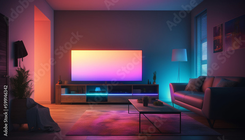Comfortable modern living room illuminated with elegant lighting generated by AI