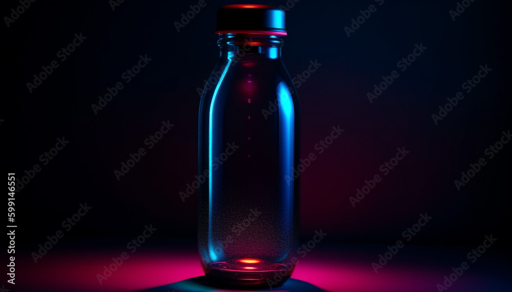 Dark whiskey bottle reflects blue liquid abstractly generated by AI Dark whiskey bottle reflects blue liquid abstractly generated by AI