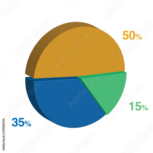 15 35 50 percent 3d Isometric 3 part pie chart diagram for business presentation. Vector infographics illustration eps.