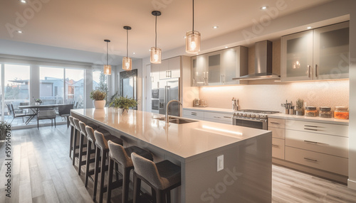 Luxury kitchen island, marble and stainless steel generated by AI
