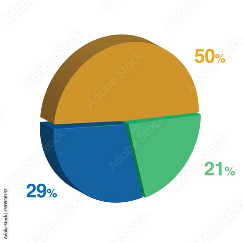 21 29 50 percent 3d Isometric 3 part pie chart diagram for business presentation. Vector infographics illustration eps.