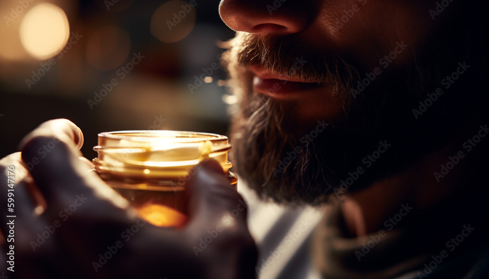 One man meditating, holding candle, seeking spirituality generated by AI One man meditating, holding candle, seeking spirituality generated by AI