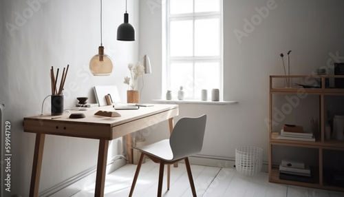 Modern domestic room with elegant wood design generated by AI © djvstock
