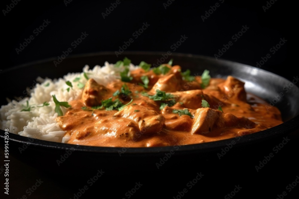 butter chicken with aromatic spices and creamy tomato-based sauce