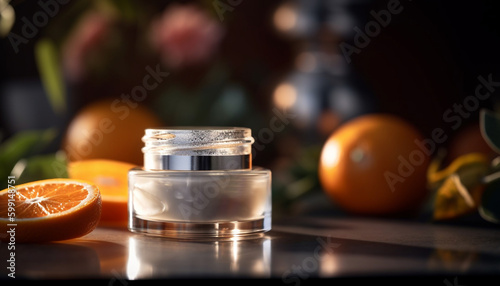 Organic citrus fruit on rustic wooden table generated by AI