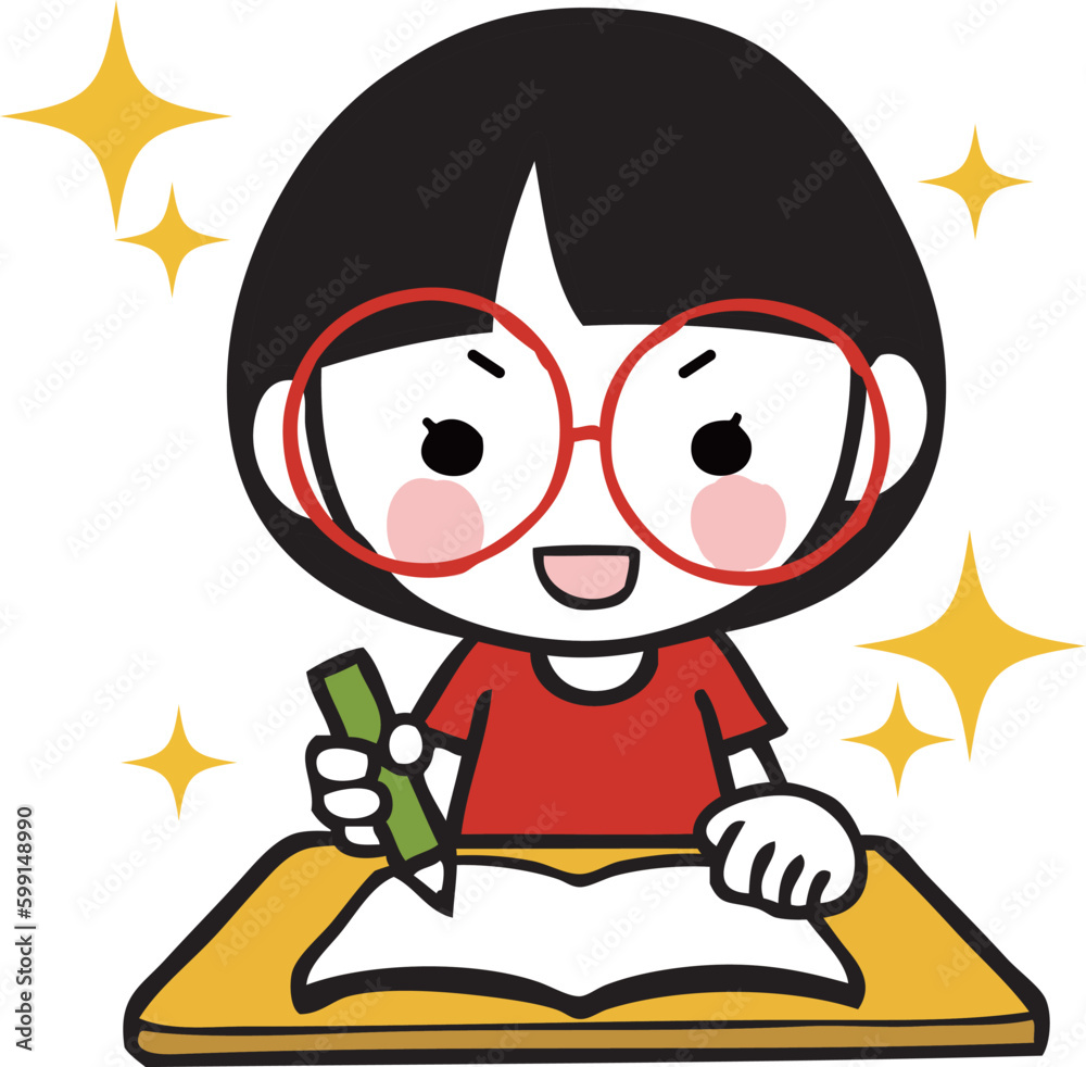 Naklejka premium 勉強にやる気をだす眼鏡の女の子