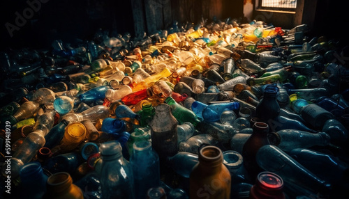 Abundance of plastic bottles polluting nature environment generated by AI