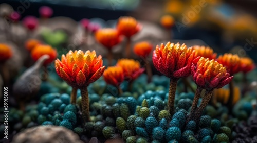 Captivating Floral Beauty  Stunning Close-Ups of Mars-Like Petals in a Vibrant Garden Photoshoot with Impressive Lighting  Generative AI