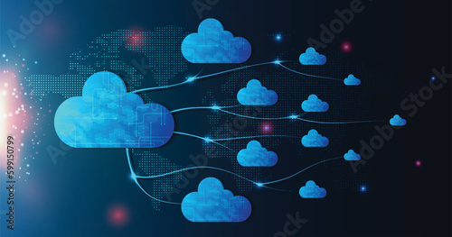 Multiple cloud symbol vector illustration, 2D cloud, 3D cloud, multi-cloud work connected data.