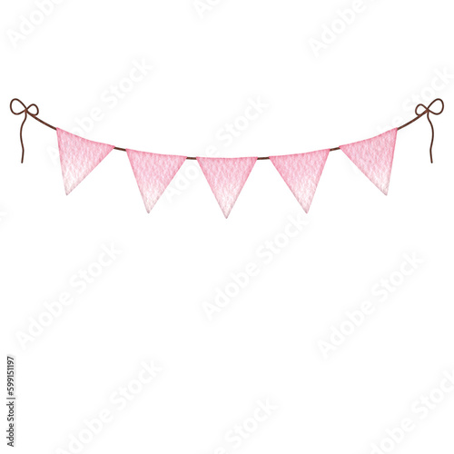 Watercolor pink pennants Party flag. 