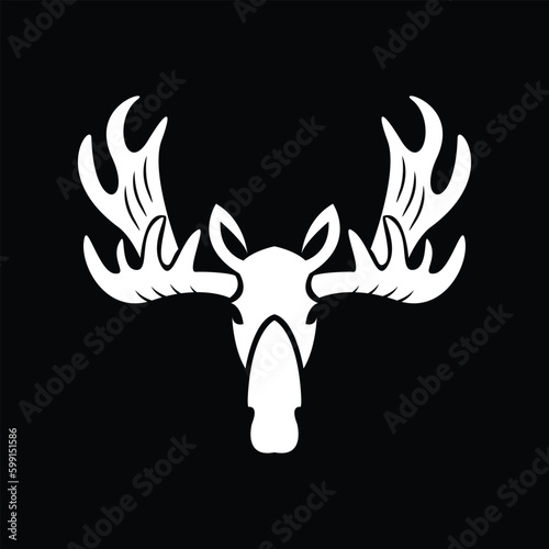 Deer Head Icon black and white. The illustration in style of heraldry. Print for a mascot and T-shirt or game graphic. Can be used for tattoo. photo