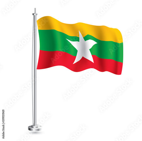 Free Download Myanmar Flag. Isolated Realistic Wave Flag of Myanmar Country on Flagpole. - GFXLoad