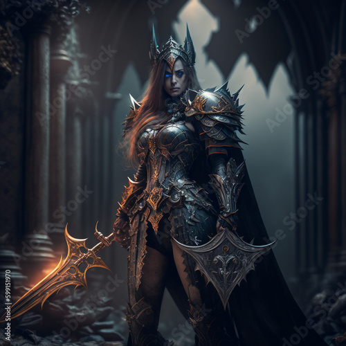 Female knight of darkness who waits for the heroes as the Demon King's personal guard.｜Generative AI © DRAW
