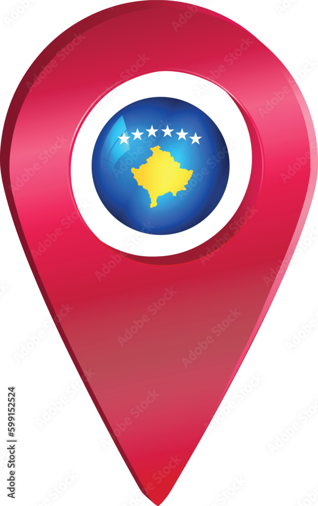 Destination pin icon with Kosovo flag.Location red map marker Destination pin icon with Kosovo flag.Location red map marker