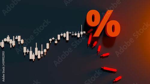 Rising interest rates cause stock prices to fall. 3d rendering