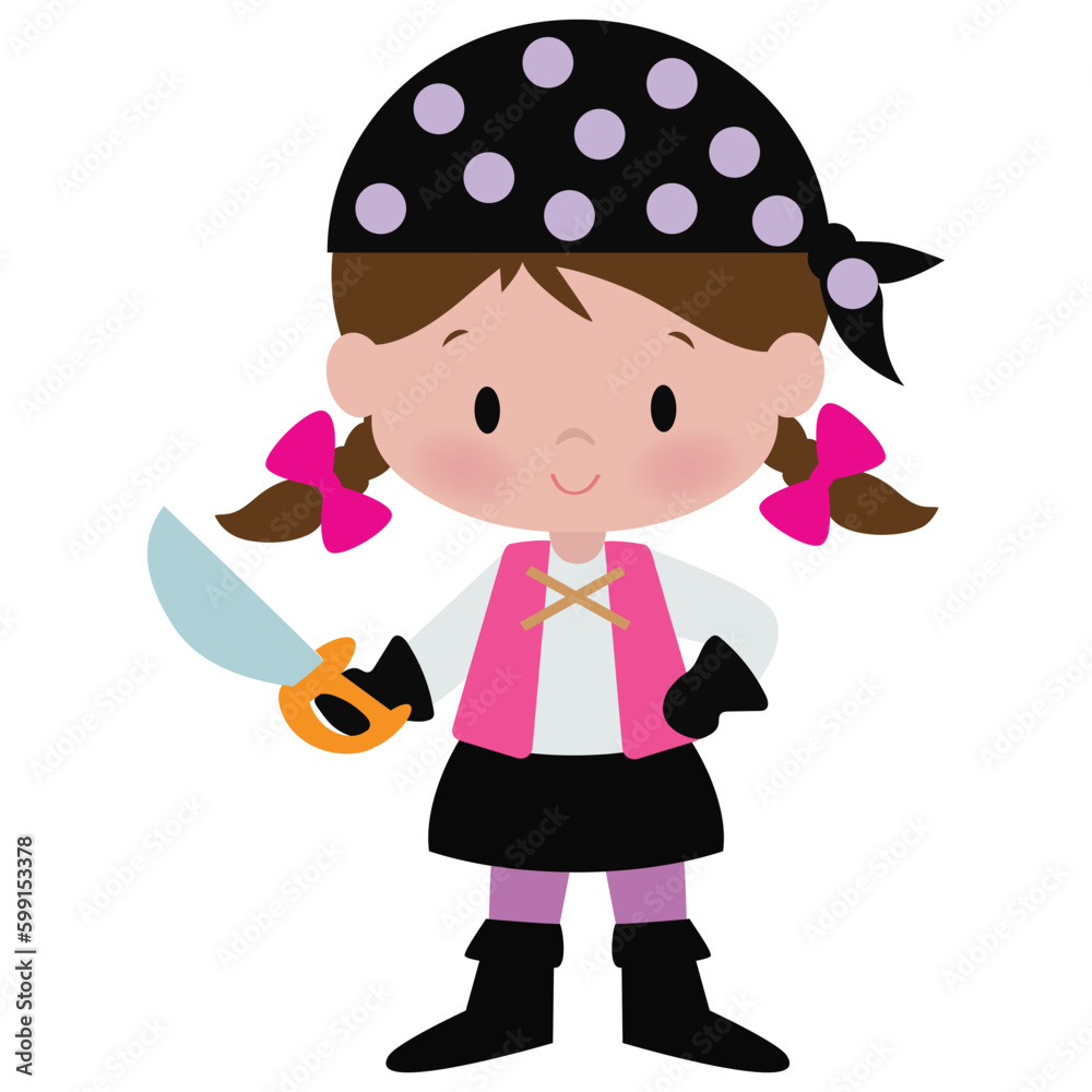 Cute pirate girl vector cartoon illustration Stock Vector | Adobe Stock