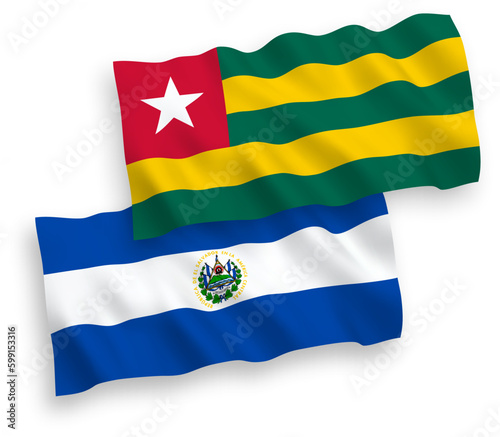 Flags of Togolese Republic and Republic of El Salvador on a white background