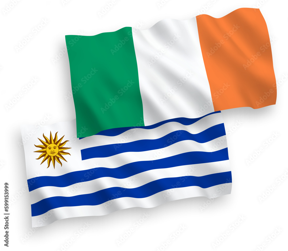 Flags of Ireland and Oriental Republic of Uruguay on a white background Flags of Ireland and Oriental Republic of Uruguay on a white background