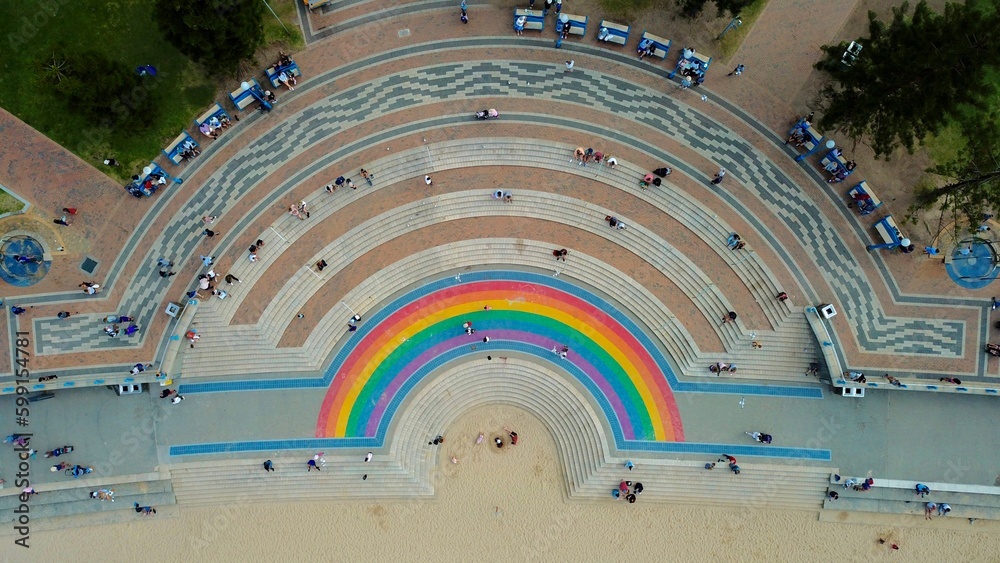 Fototapeta premium Aerial view of Rainbow painted on Coogee Walk way