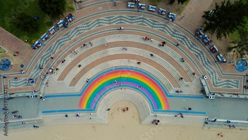 Aerial view of Rainbow painted on Coogee Walk way photo