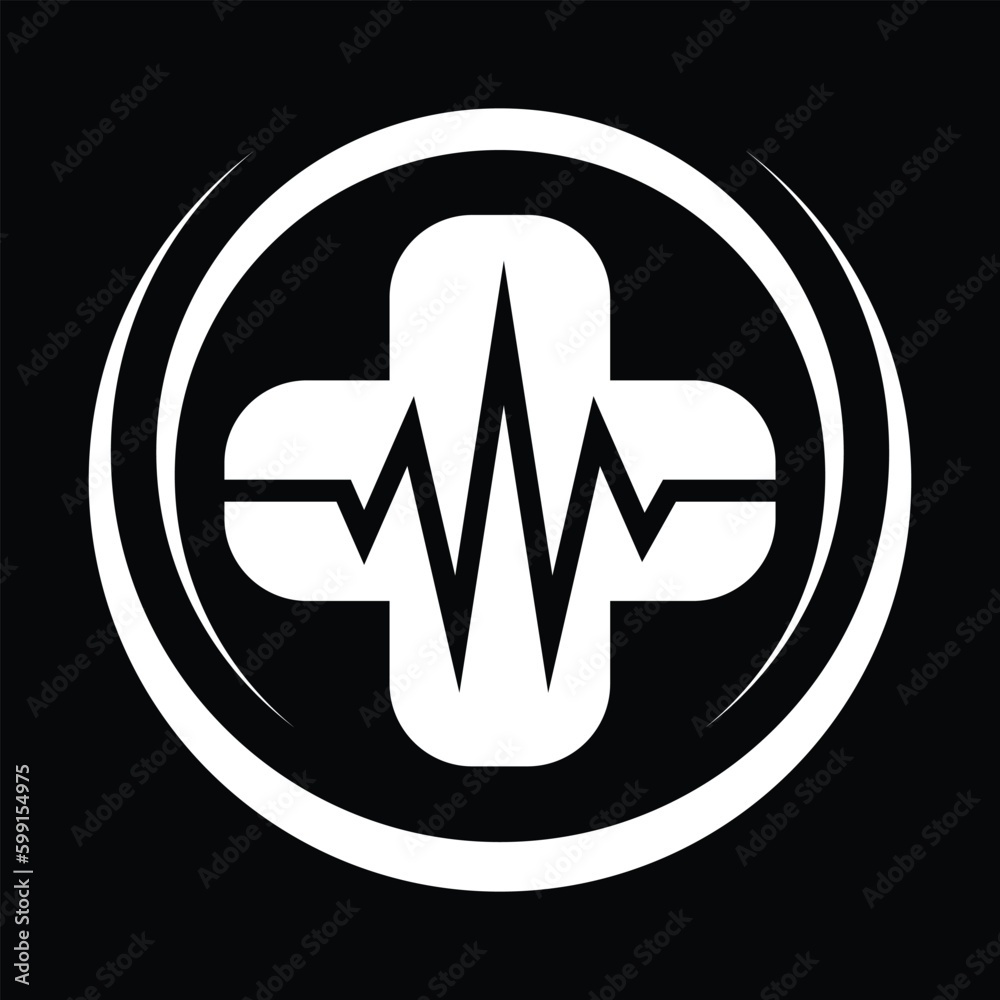 Heartbeat line with cross shape. Pulse in plus. Cardio rate. Healthcare design icon. First aid X sign. Life rescue. Medical vector illustration. Heartbeat line with cross shape. Pulse in plus. Cardio rate. Healthcare design icon. First aid X sign. Life rescue. Medical vector illustration.