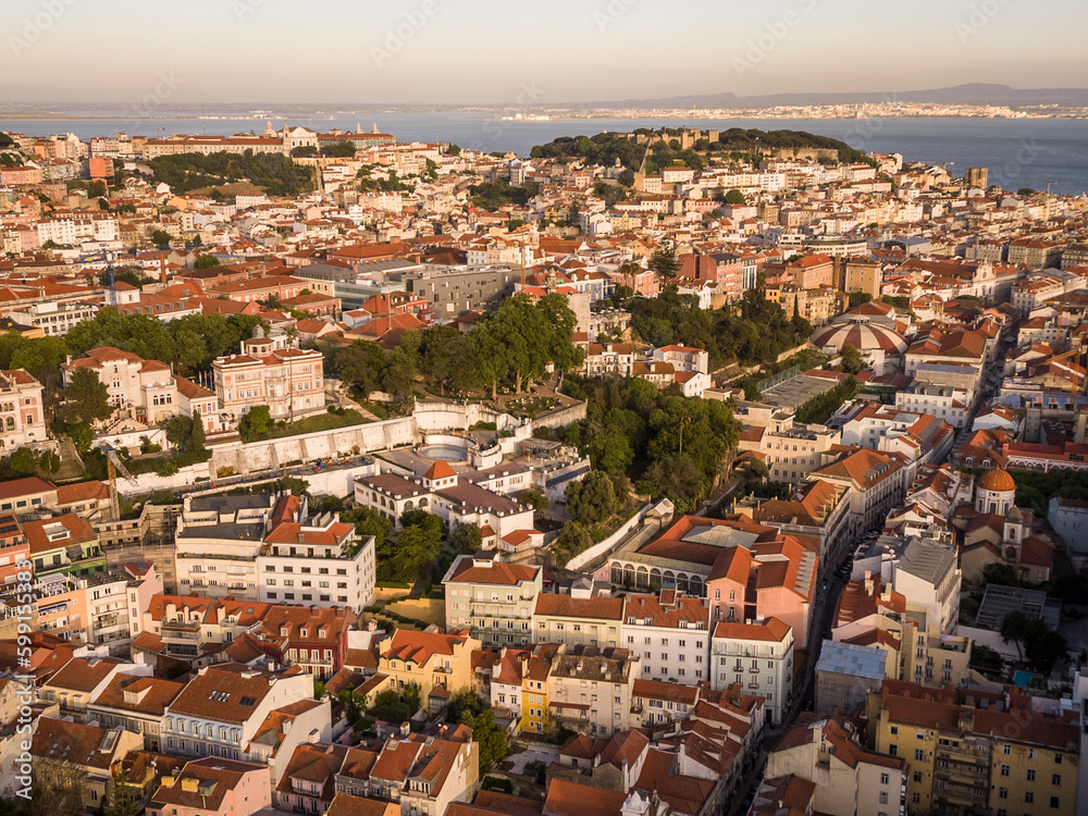 Beautiful aerial view to old historic buildings in Lisbon city