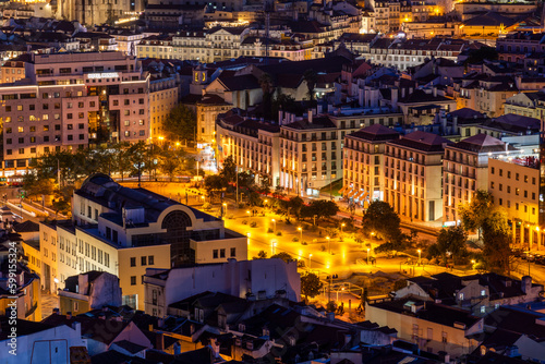 Beautiful view to old traditional buldings in central Lisbon city