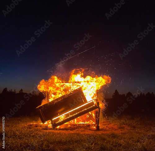 Piano burning in a field in Northern California