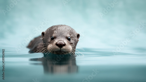 Baby Otter, minimalistic background. Generative AI