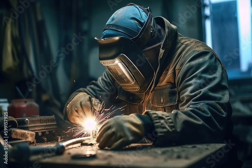 The welder welds the part. Generative AI © marikova