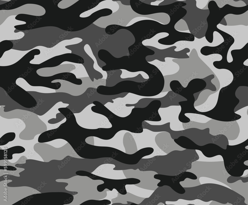 Gray military camouflage pattern, army uniform disguise, winter