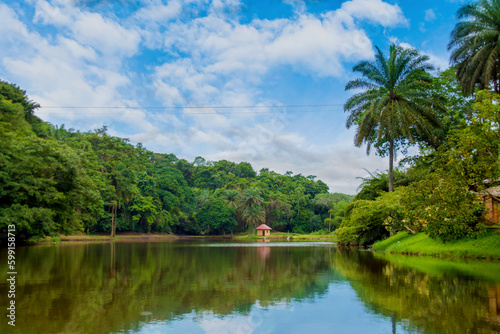 Fototapeta Naklejka Na Ścianę i Meble -  the beautiful landscape of Lac Ma Valée, a large green space of more than 350 hectares with fauna scattered in the forest and flora that contributes greatly to the ventilation of Kinshasa.